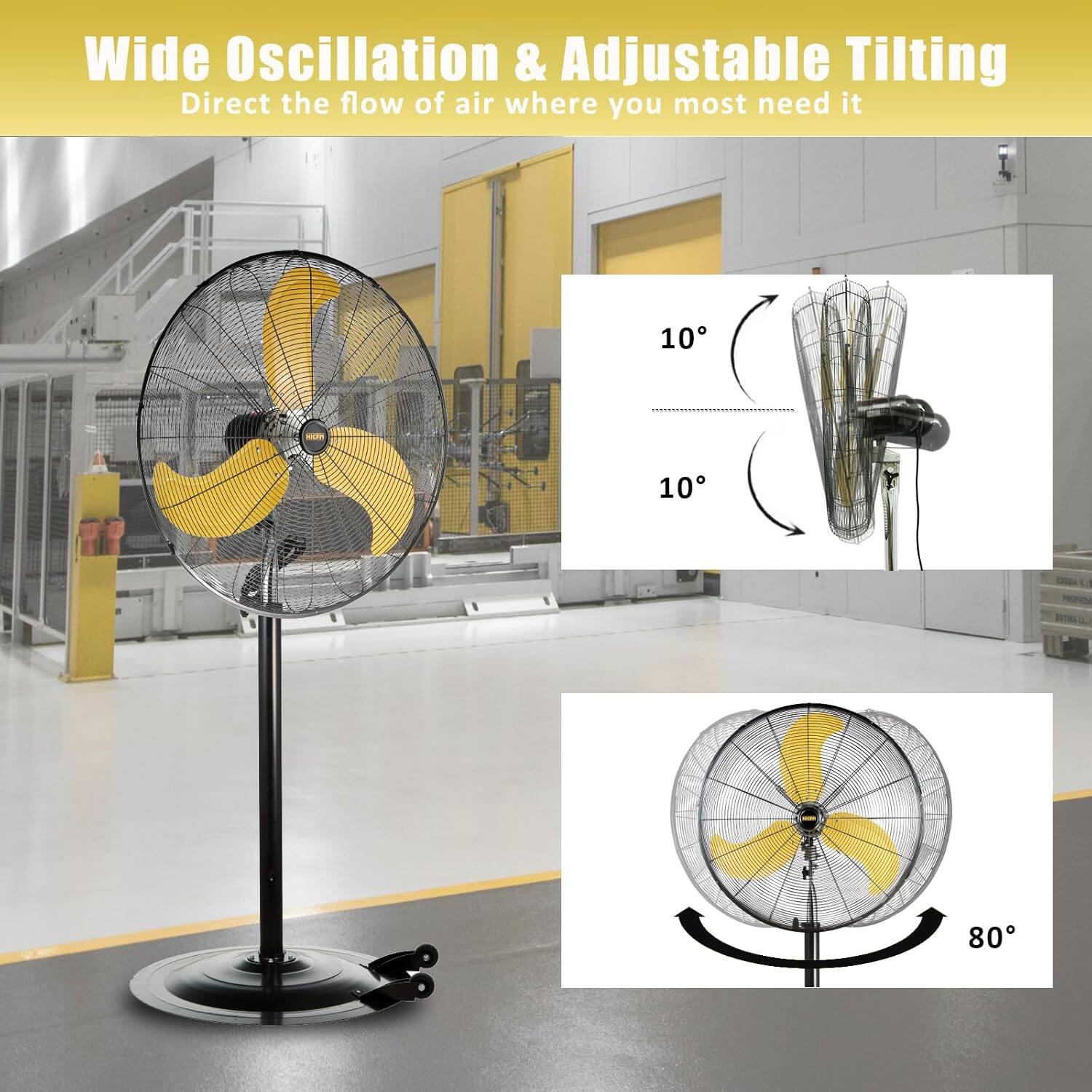 Wide Oscillation & Adjustable Tilting  
Direct the flow of air where you most need it  

10°  
10°  
80°
