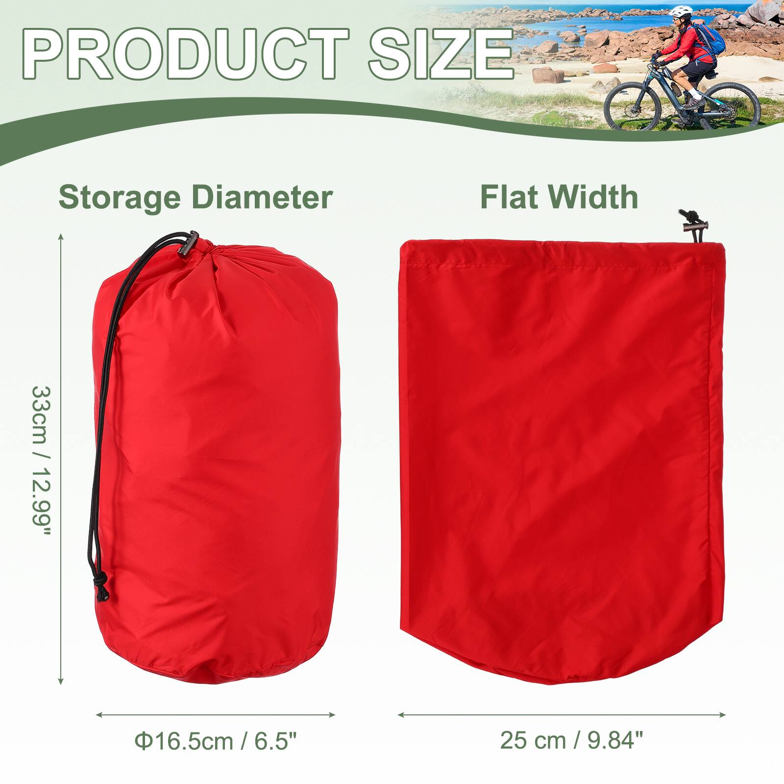 PRODUCT SIZE

Storage Diameter  
33cm / 12.99"  
Φ16.5cm / 6.5"

Flat Width  
25 cm / 9.84"