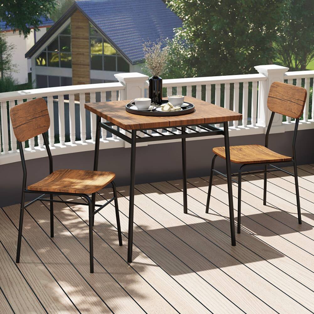 Alt View 2. Pefilos - 3 Piece Dining Table Set for 2, Wood Square Table with Metal Frame, Multifunctional Kitchen Table - Brown.