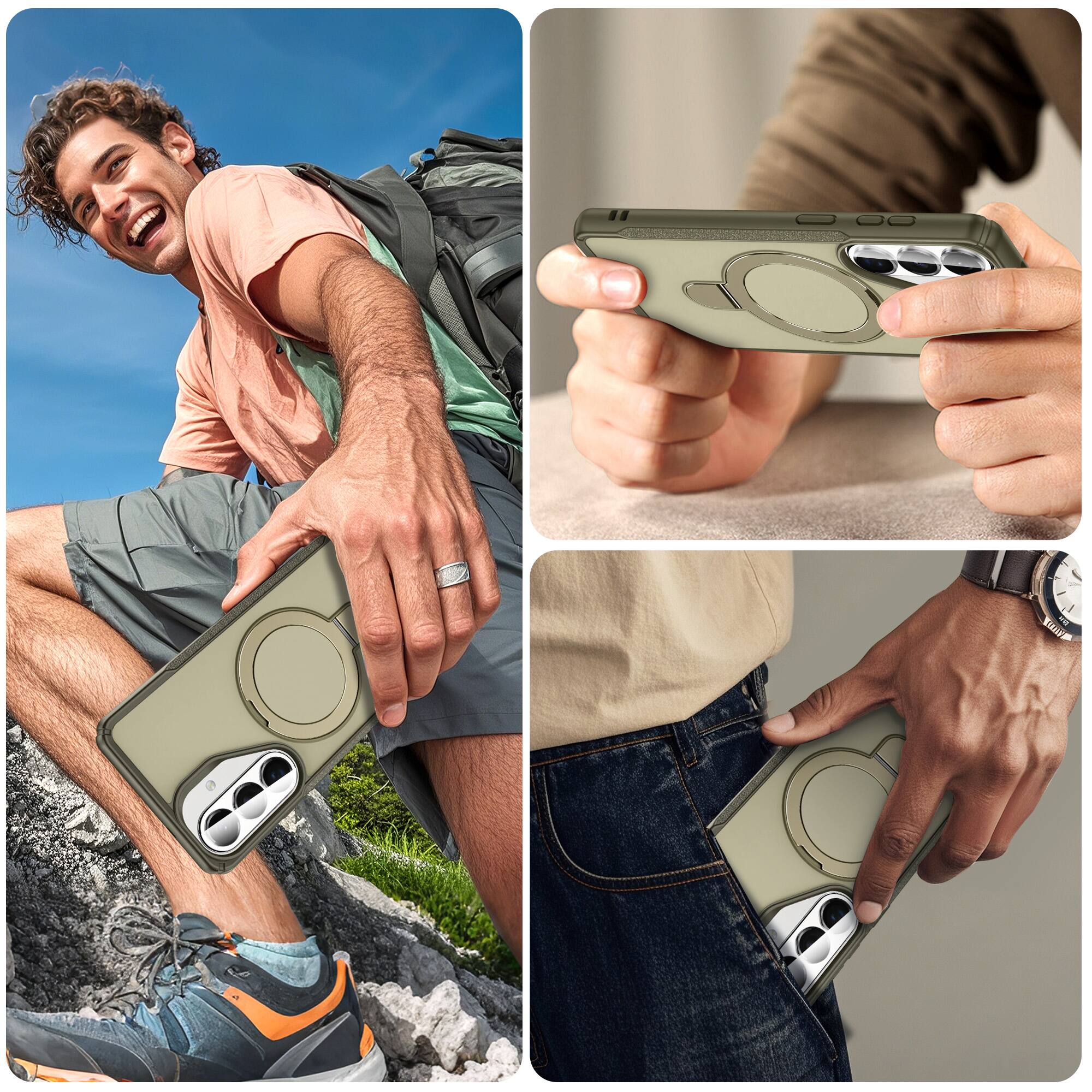 Alt View 1. Dteck - Case For Samsung Galaxy S26+ Slim Magnetic Shockproof Rugged Cover With Adjustable Ring Stand, Mag Safe Compatible - Khaki.