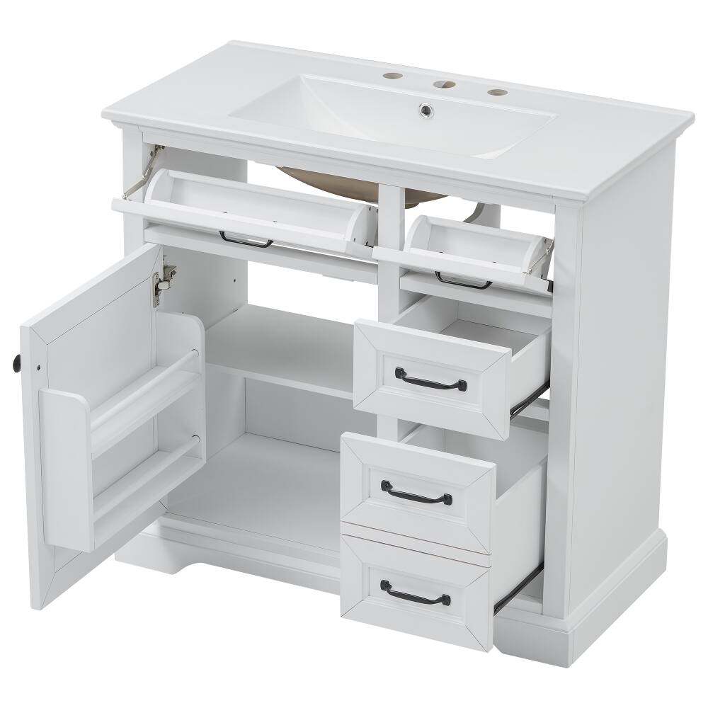 Alt View 6. Loheer - Loheer 36 inch white bathroom vanity with sink Freestanding Cabinet with 4 Drawers - White.