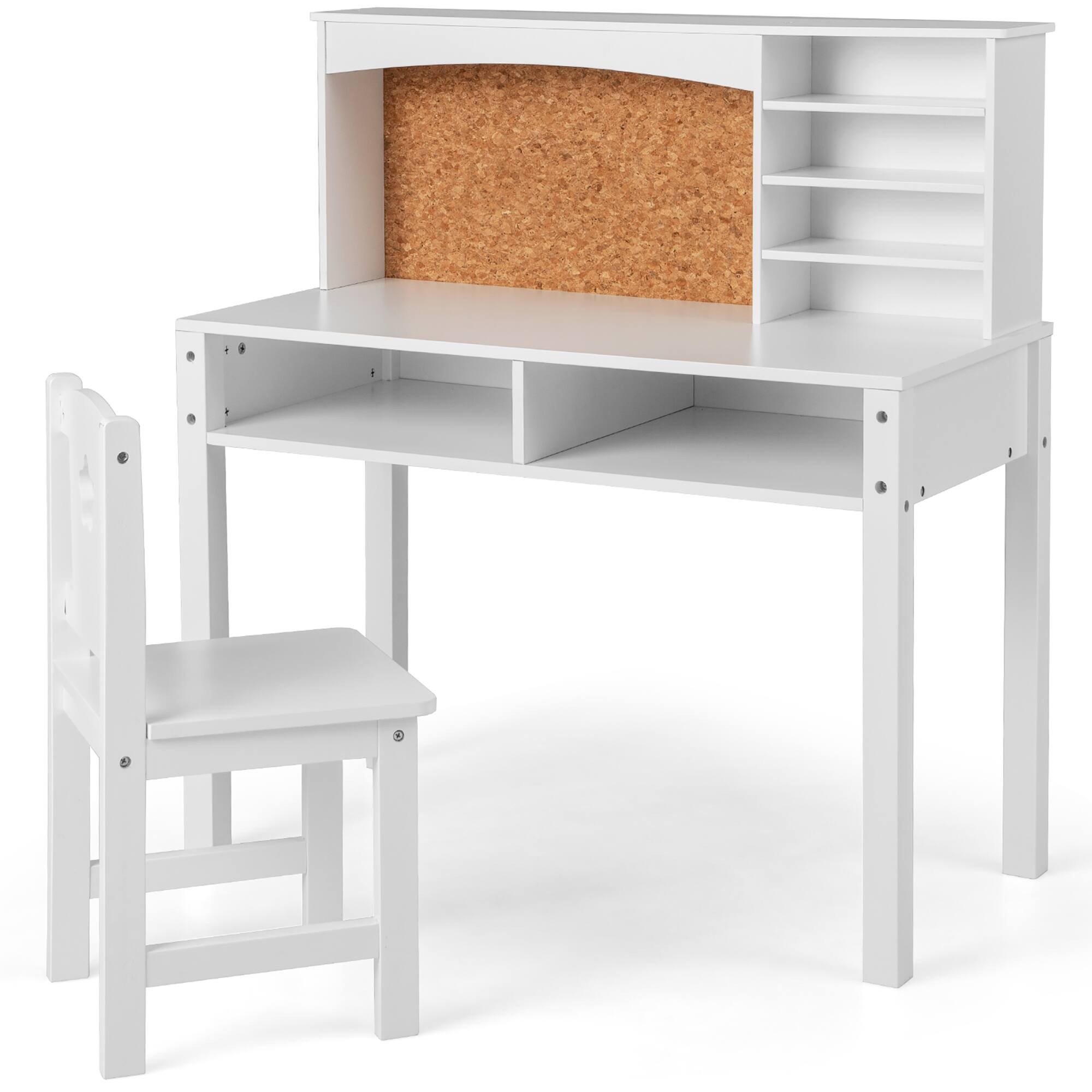 Alt View 9. Costway - Costway Kids Desk and Chair Set Study Writing Workstation with Hutch & Bulletin Board - White.