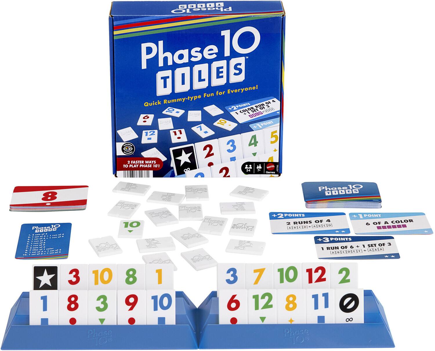 Phase 10 GOOSES  
Quick Rummy-type Fun for Everyone!  

2 FASTER WAYS TO PLAY PHASE 10!  

+2 POINTS  
1 COLOR RUN OF 4  
1 SET OF 3  

+1 POINT  
6 OF A COLOR  

+3 POINTS  
1 RUN OF 6 + 1 SET OF 3  

Phase 10 GOOSES  
2-6 Players  
Ages 7+  
10-60 Minutes  

Phase 10 GOOSES  
2-6 Players  
Ages 7+  
10-60 Minutes  

Phase 10 GOOSES  
2-6 Players  
Ages 7+  
10-60 Minutes  

Phase 10 GOOSES  
2-6 Players  
Ages 7+  
10-60 Minutes  

Phase 10 GOOSES  
2-6 Players  
Ages 7+  
10-60 Minutes  

Phase 10 GOOSES  
2-6 Players  
Ages 7+  
10-60 Minutes  

Phase 10 GOOSES  
2-6 Players  
Ages 7+  
10-60