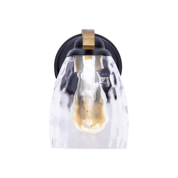 Front. Teamson Home - Heidi Dimmable 1-Light Armed Wall Sconce with 3-Stage Touch Dimmer & Clear Hammered Glass Cloche Shade, Black/Brass.