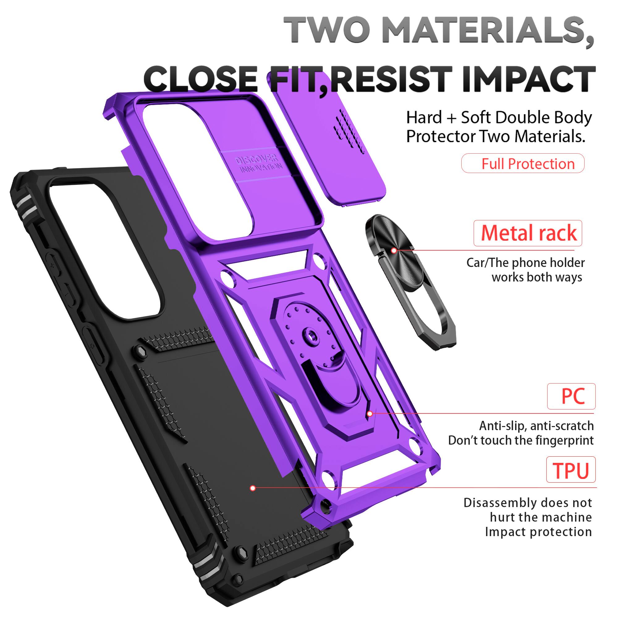 TWO MATERIALS, CLOSE FIT, RESIST IMPACT

Hard + Soft Double Body Protector Two Materials.

Full Protection

Metal rack
Car/The phone holder works both ways

PC
Anti-slip, anti-scratch
Don't touch the fingerprint

TPU
Disassembly does not hurt the machine
Impact protection