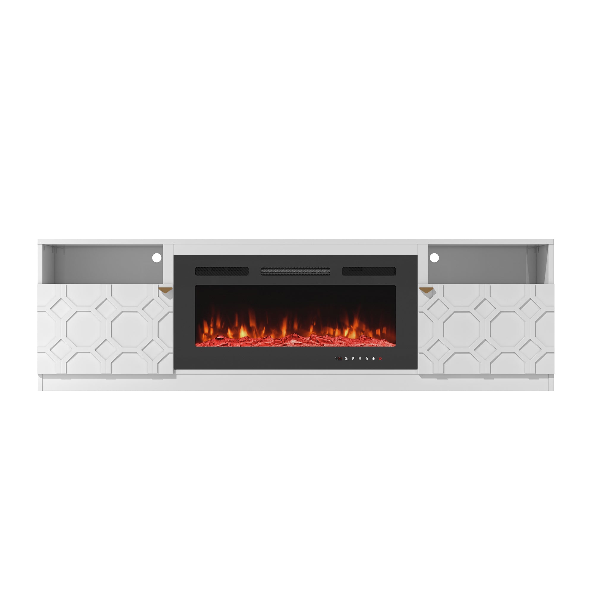 Boyel Living - 70 in. W Freestanding Storage Electric Fireplace TV Stand with Black 36 in. Fireplace - White