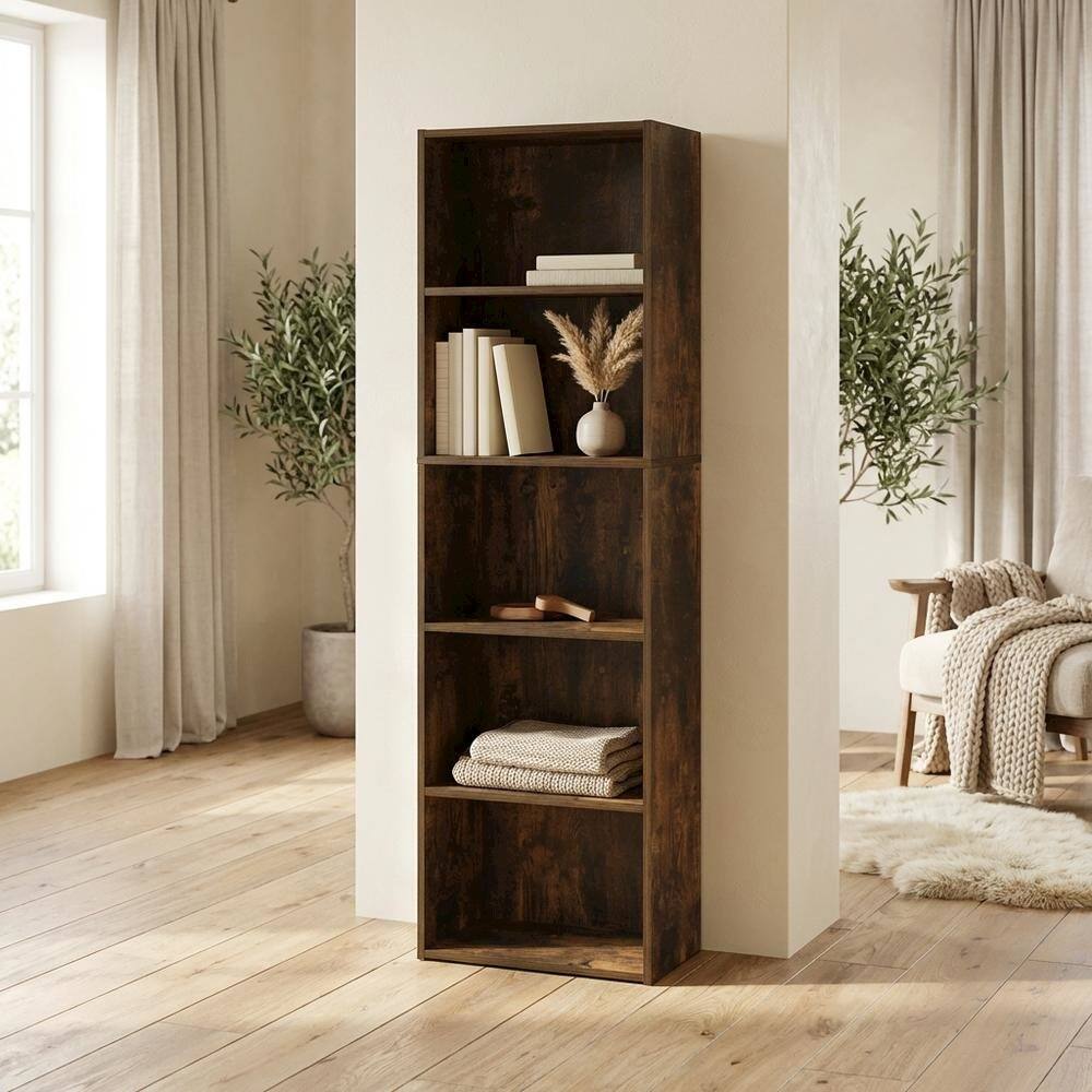 Left. FurniFact - Wooden bookcase in natural finish with sturdy construction for home - Amber Pine.