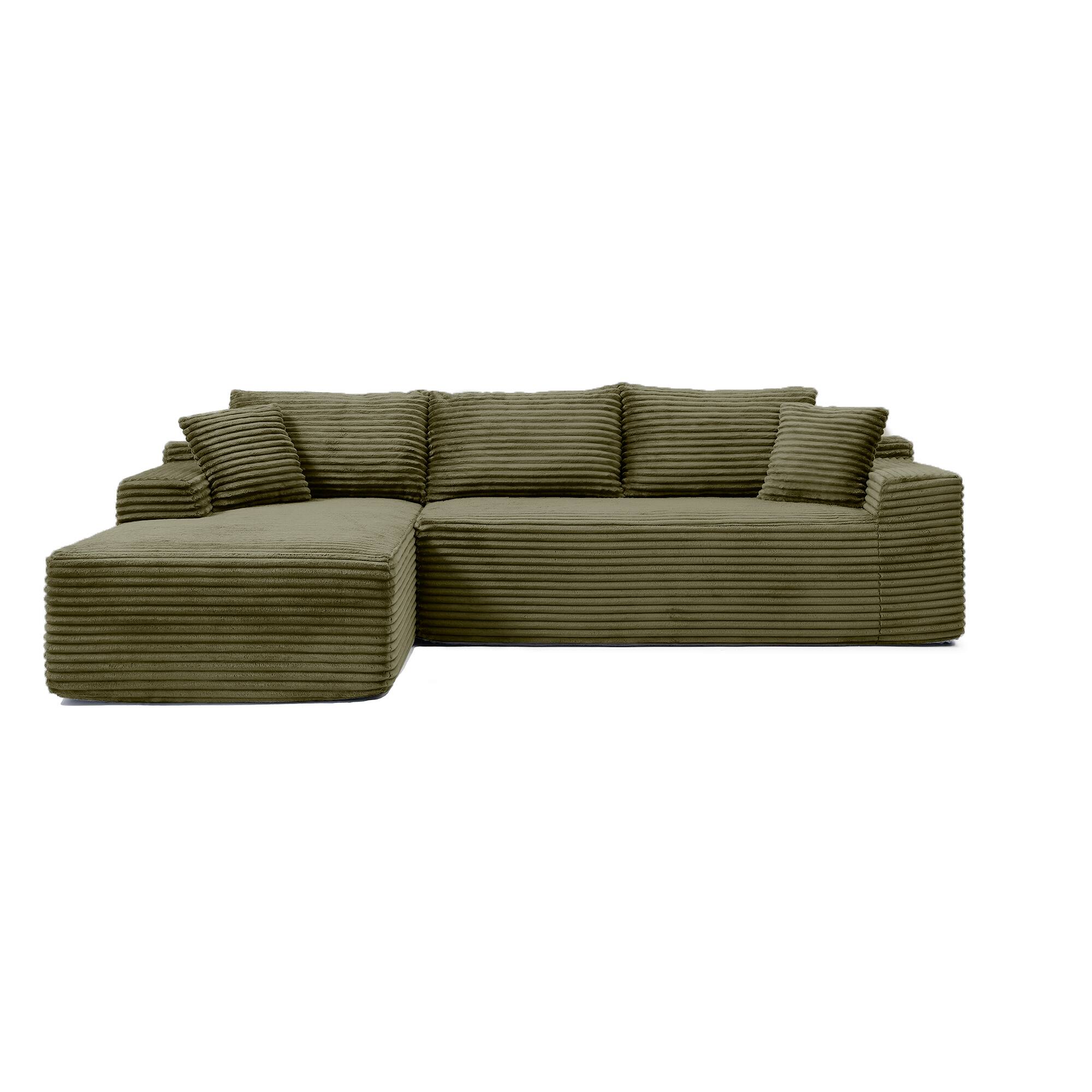 Left. Anysun - 95" Rabbit Hair Modular Cloud Sofa - Left L-Shape, Recliner, Minimalist Sleeper & Deep Seat for Living Room - Green.
