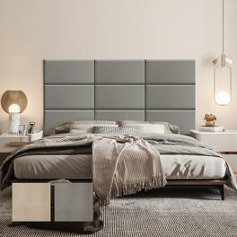 wowmax - Peel & Stick Faux Leather Headboard - Waterproof 3D Wall Panel for Queen Bed, 23.6x11.8", Grey (9-Pack) - Gray