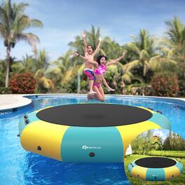 GOPLUS - 12FT Inflatable Water Bouncer Splash Padded Water Trampoline - Yellow/Green