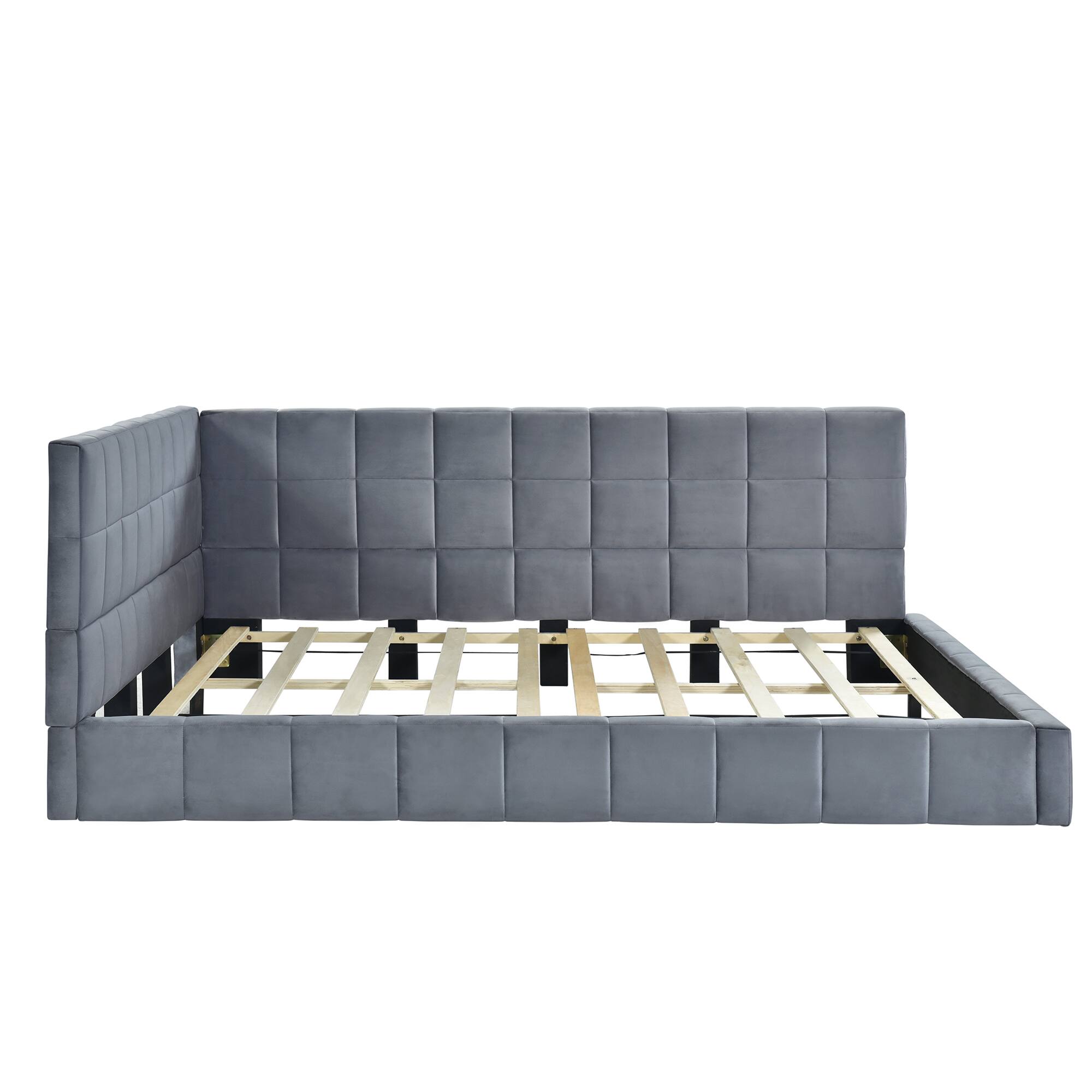 Left. Tiramisubest - Full Size Upholstered Daybed/Sofa Bed Frame-Gray, Velvet - Gray.