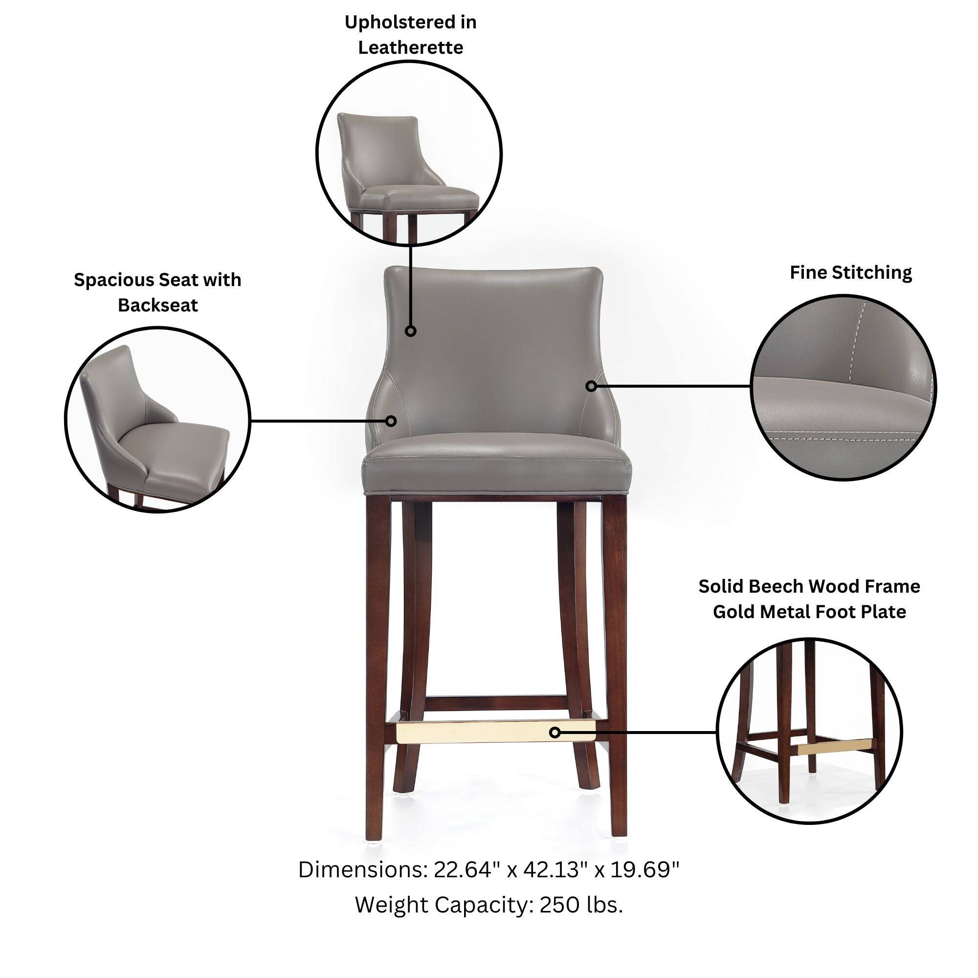 Upholstered in Leatherette  
Spacious Seat with Backseat  
Fine Stitching  
Solid Beech Wood Frame Gold Metal Foot Plate  
Dimensions: 22.64" x 42.13" x 19.69"  
Weight Capacity: 250 lbs.