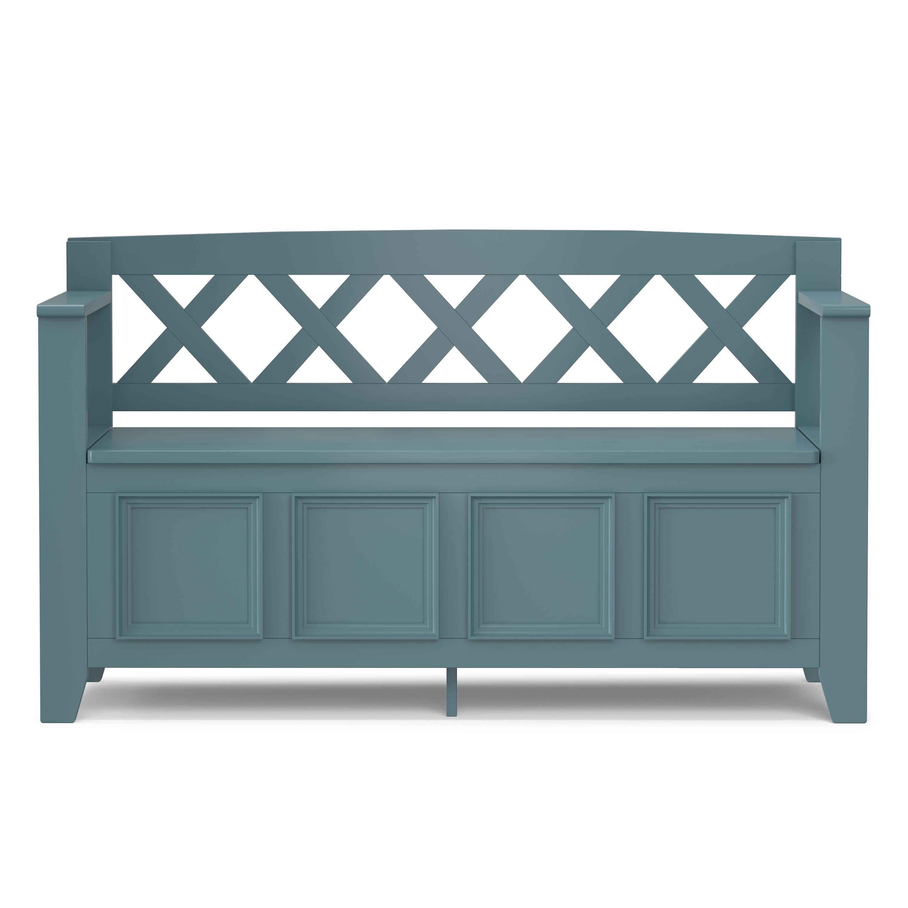 Left. Simpli Home - Amherst 48 inch Wide Solid Wood Transitional Entryway Storage Bench in French Blue - French Blue.
