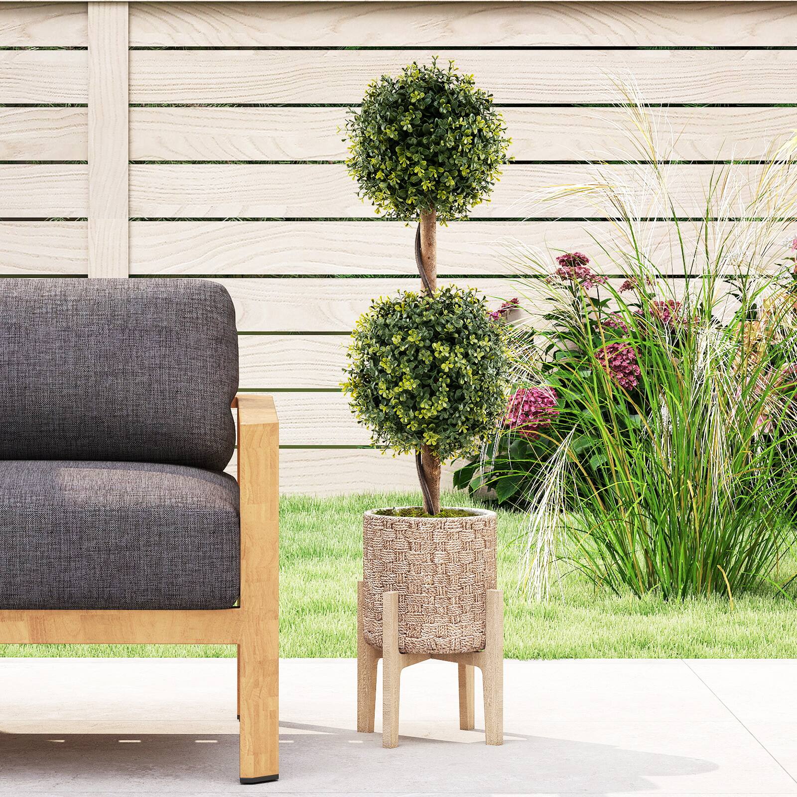 Alt View 4. Gymax - Gymax Set of 2 Artificial Double Topiary Ball Trees 3 FT Faux Boxwood Topiary Tree - Green.