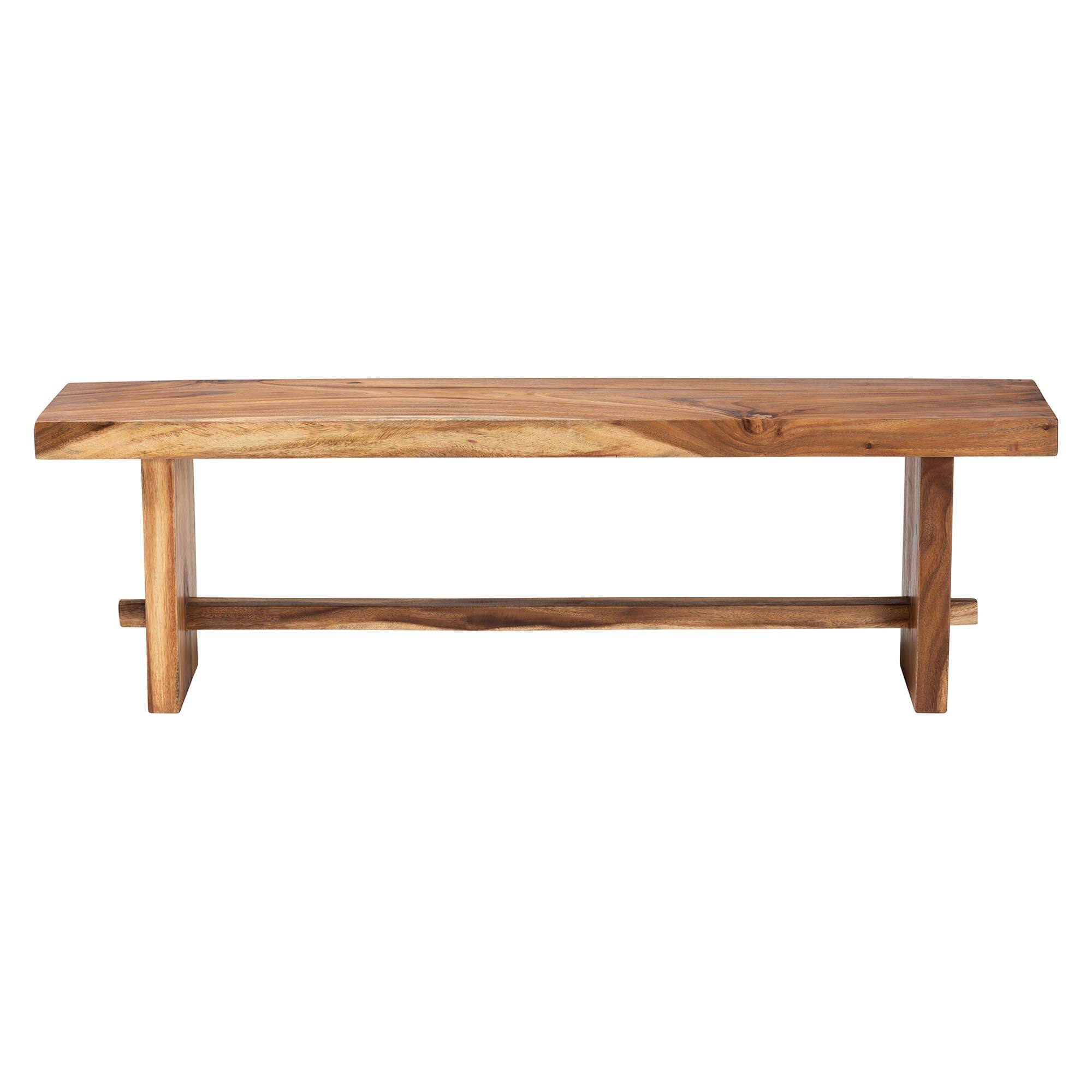 Angle. bali & pari - Biyu Suar Wood Dining Bench - Handcrafted Solid Wood Bench with Live Edge Details, Rustic Farmhouse Style - Natural Brown.