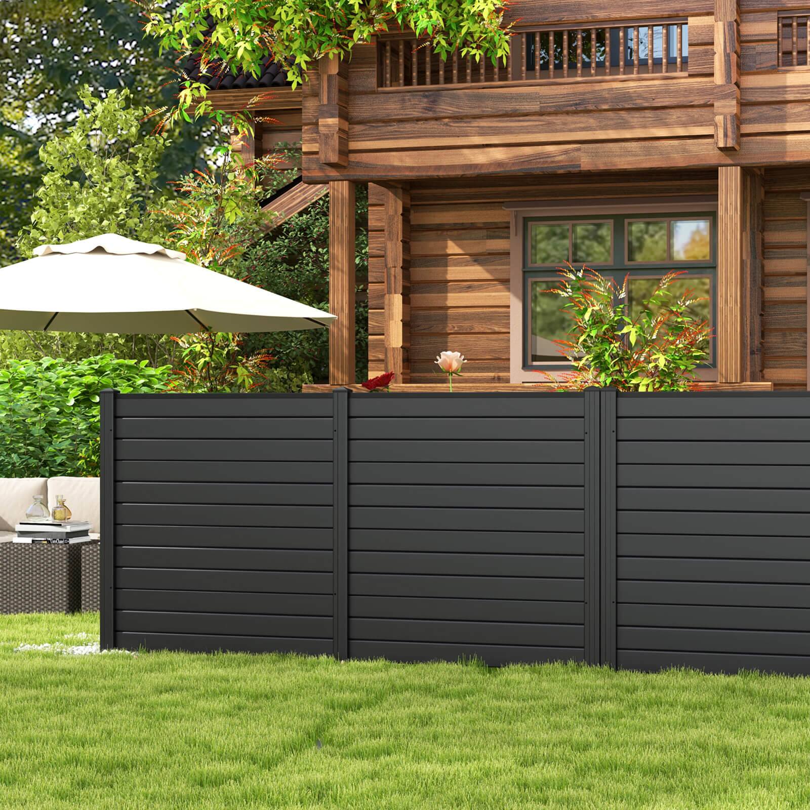 Alt View 4. Costway - Outdoor 48"L x 48"H PVC Privacy Fence Panels with Metal Ground Stakes - Black.
