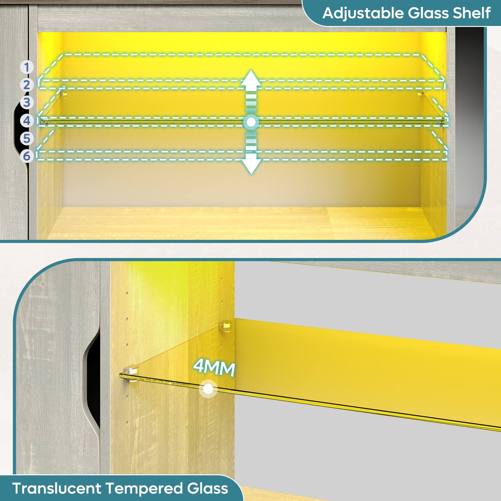 Adjustable Glass Shelf: 1 2 3 4 5 6 4MM Translucent Tempered Glass