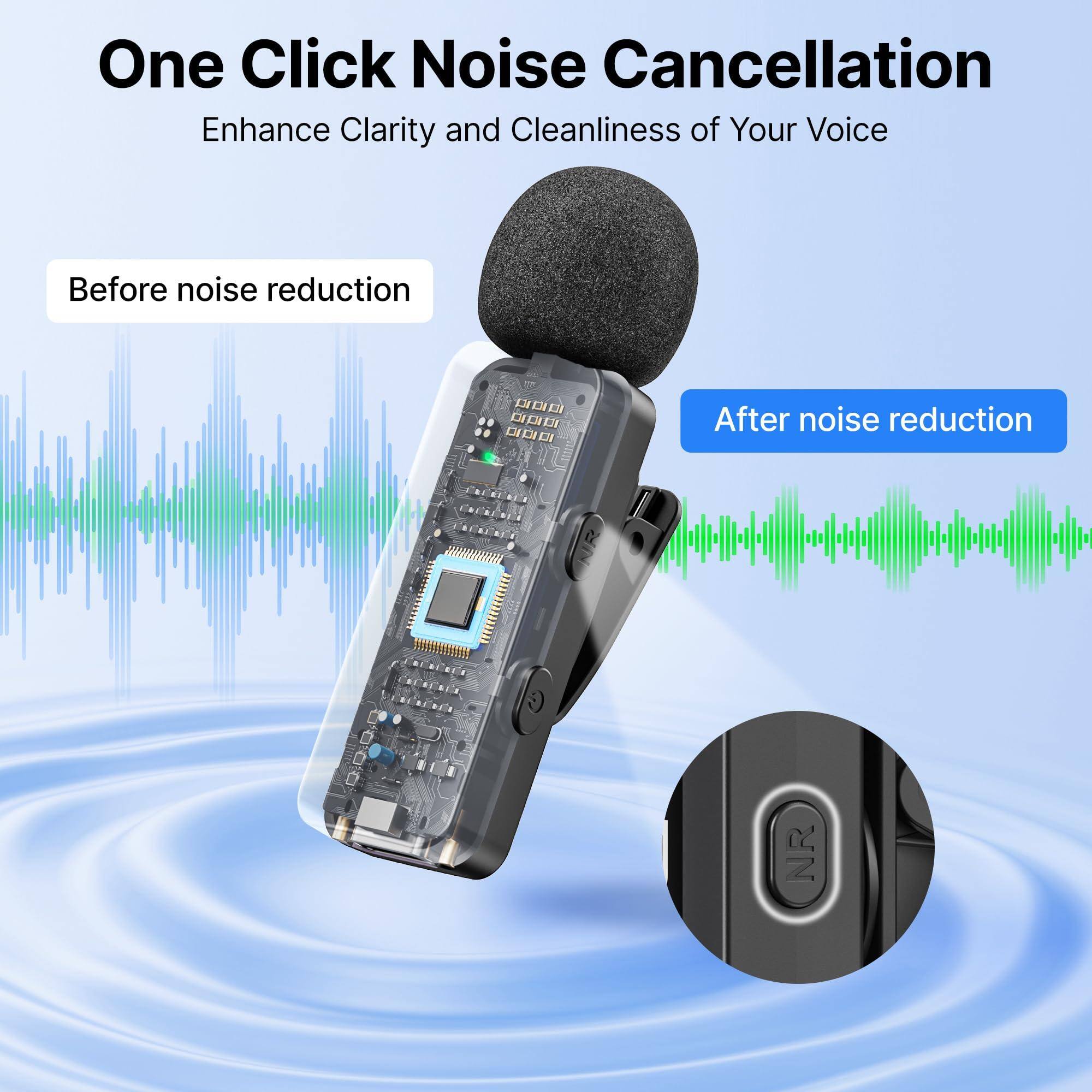 One Click Noise Cancellation  
Enhance Clarity and Cleanliness of Your Voice  

Before noise reduction  
After noise reduction  

NR