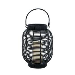 Boyel Living - Black Poly Rattan Lantern with White LED Candle