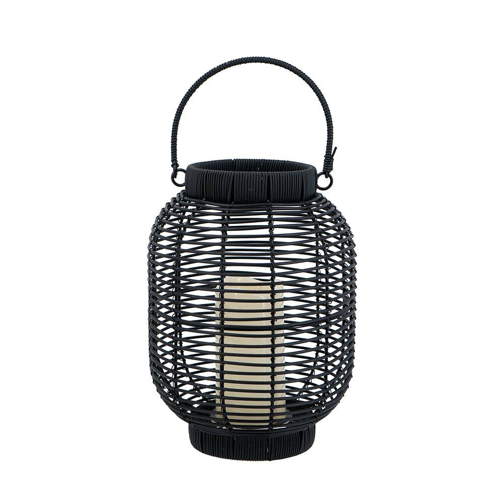 Front. Boyel Living - Black Poly Rattan Lantern with White LED Candle.