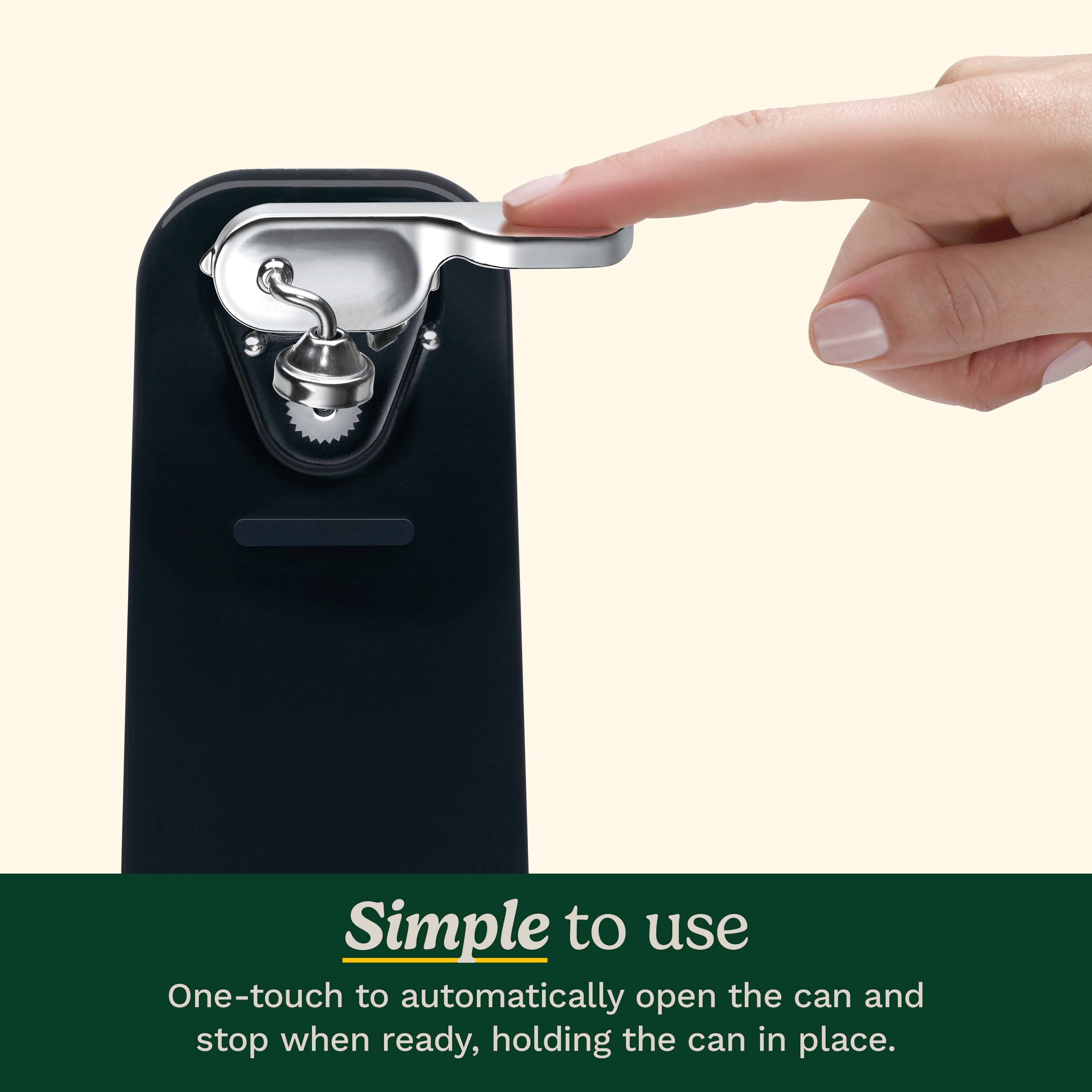 Simple to use: One-touch to automatically open the can and stop when ready, holding the can in place.