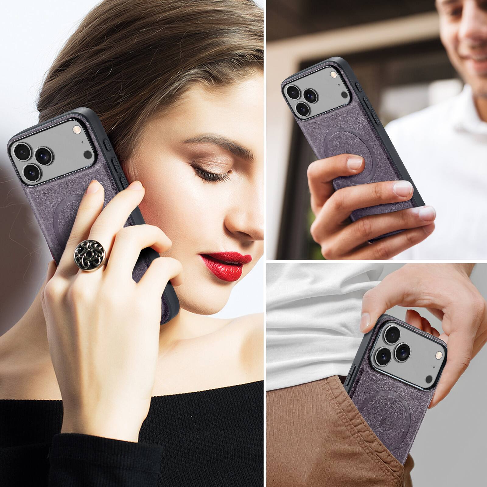 Alt View 2. Dteck - Detachable Magnetic Wallet Case For Apple iPhone 17 Pro Shockproof Leather RFID Blocking Flip Kickstand Cover - Purple.