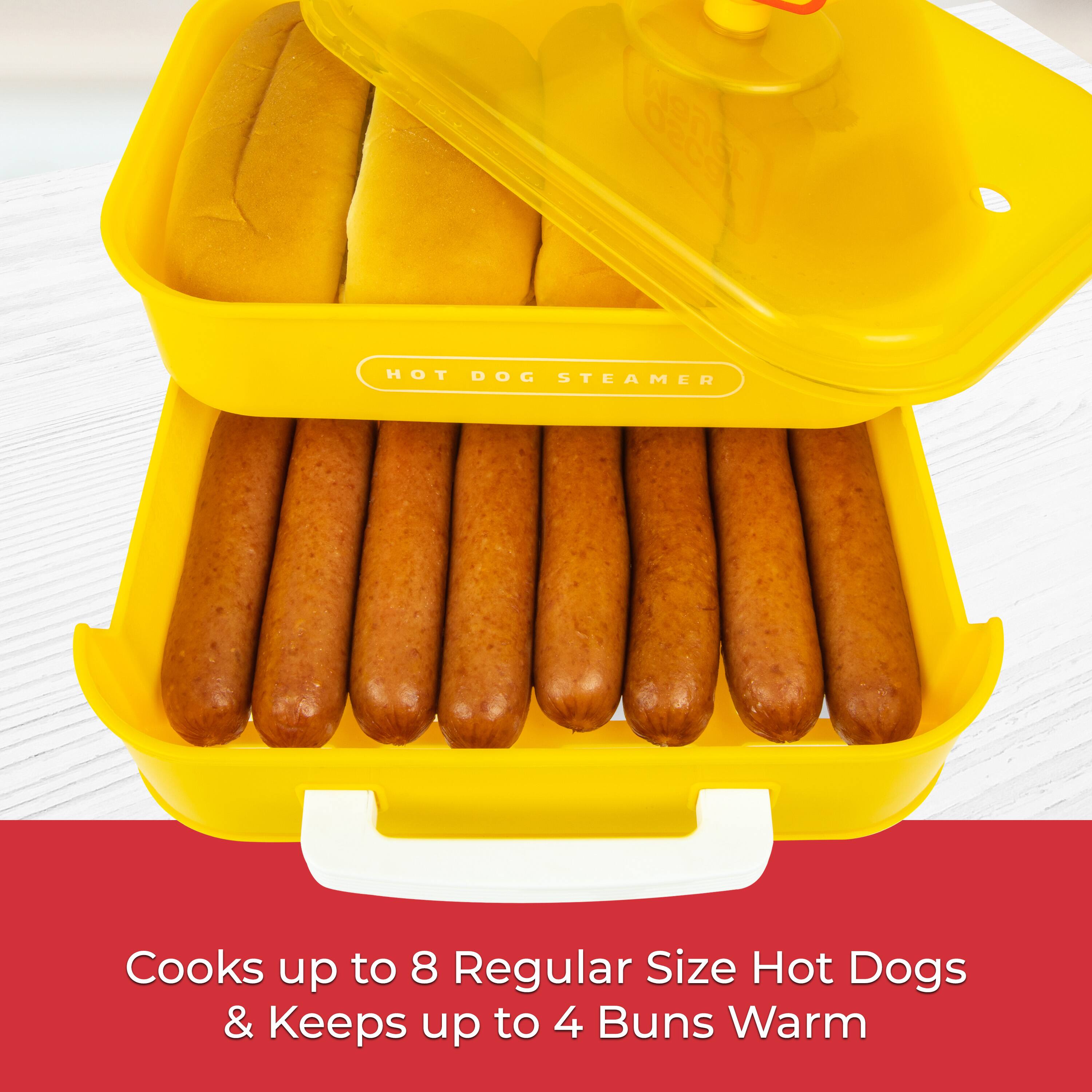 NET HOT DOG STEAMER  
Cooks up to 8 Regular Size Hot Dogs & Keeps up to 4 Buns Warm