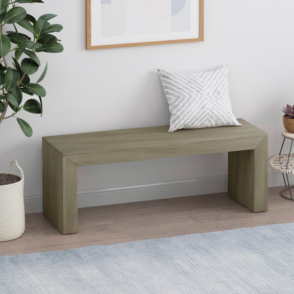 Ropilly - 48 Inch Acacia Wood Dining Bench Farmhouse Foyer Seating - Light Gray Oak