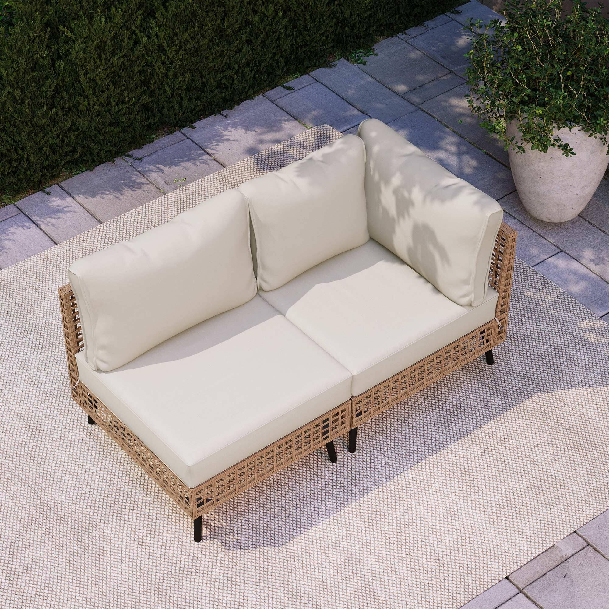 Left. Yardgrace - 2 Pieces Outdoor Sectional Sofa Set, All-Weather PE Wicker Rattan Patio Set with Thick Cushions - Whlite.