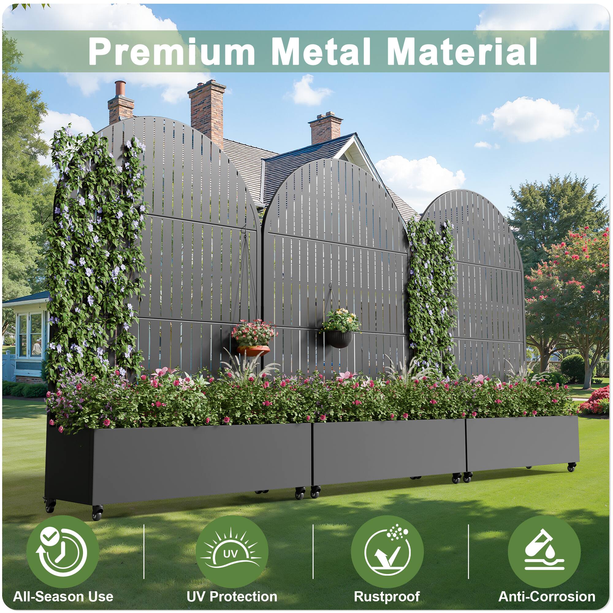 Premium Metal Material

- All-Season Use
- UV Protection
- Rustproof
- Anti-Corrosion