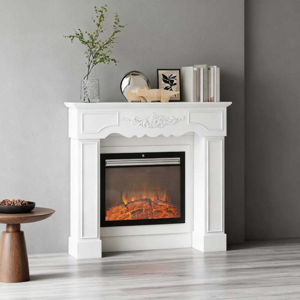 Back. TinyHomie - Freestanding Fireplace Surround with Leg for Electric Fireplaces.