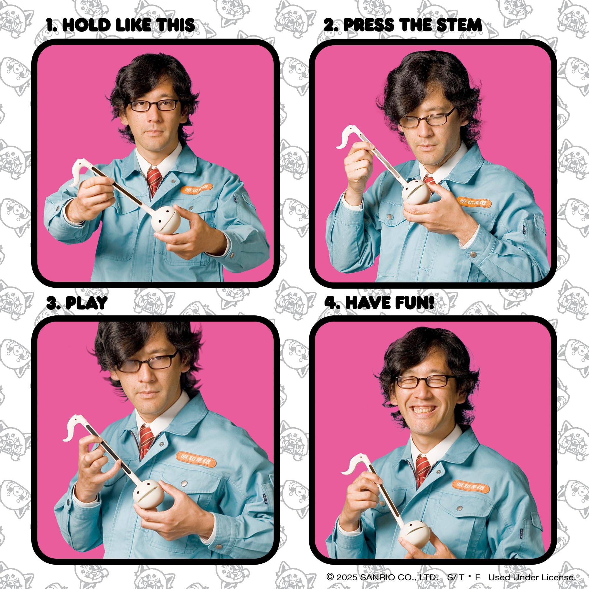 1. HOLD LIKE THIS  
2. PRESS THE STEM  
3. PLAY  
4. HAVE FUN!  

© 2025 SANRIO CO., LTD. S/T/F Used Under License.