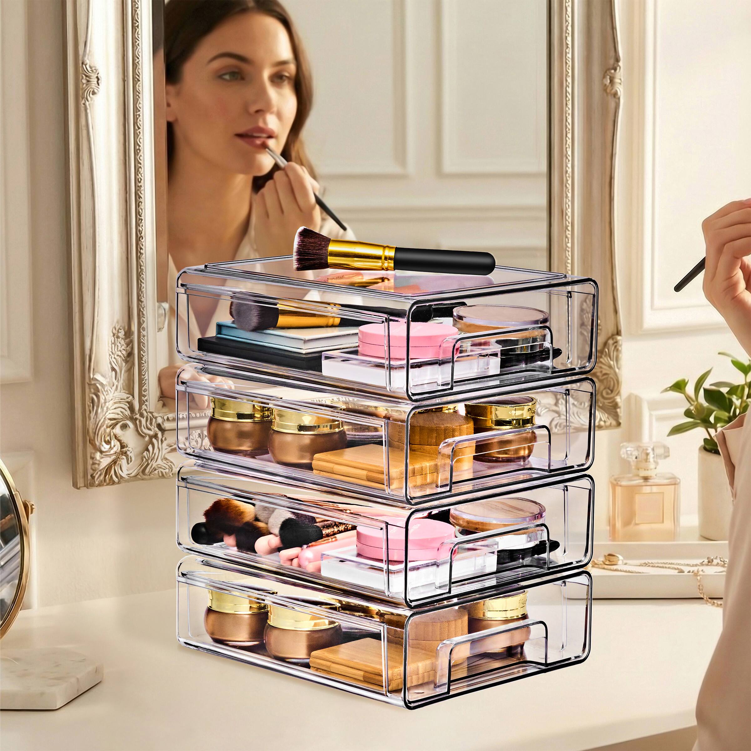 Left. Sorbus - Sorbus Medium Clear Stackable Storage Drawers – 4-Pack Plastic Organizer Bins with Handles – Pull-Out Stackable Drawers - Clear.