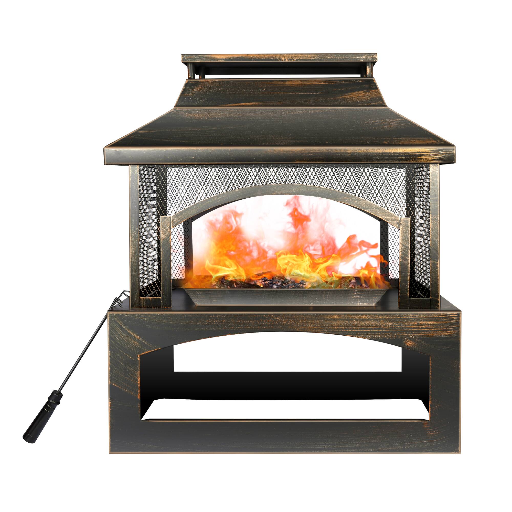 Back. TinyHomie - 37 Fire Pits Wood Storage Outside Large Wood Burning Fireplace Chimney Spark Screen Fire Poker.
