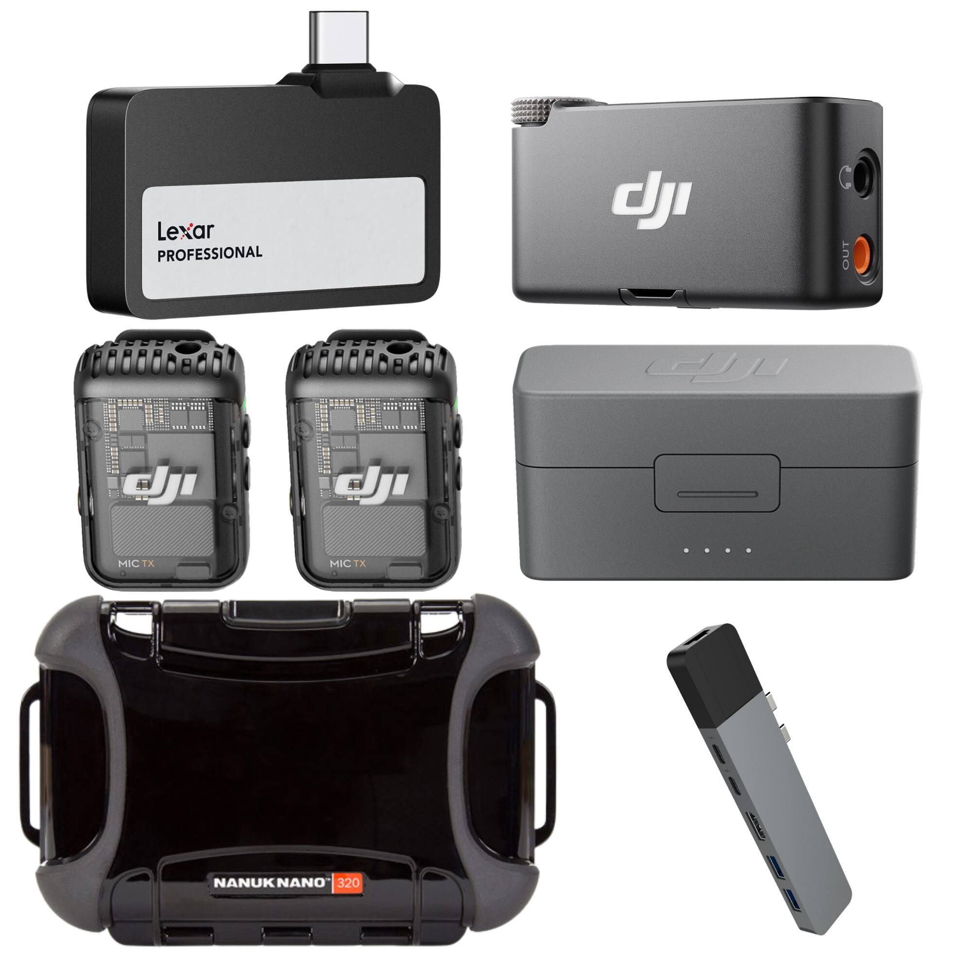 Lexar PROFESSIONAL

dji

OUT

START

SOVE 1815

I

MIC TX

NANUK NANO 320