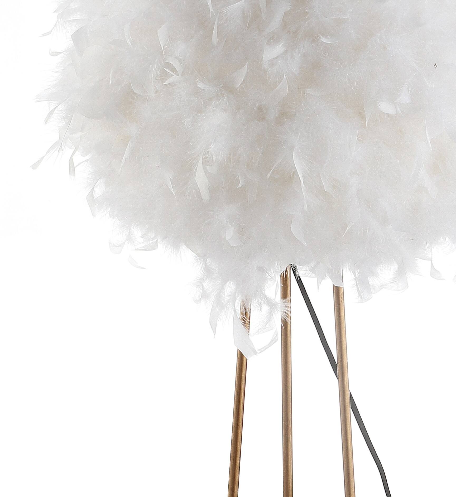 Alt View 4. Jonathan Y - Stork 52" Feather Metal LED Floor Lamp, White/Gold - Gold.
