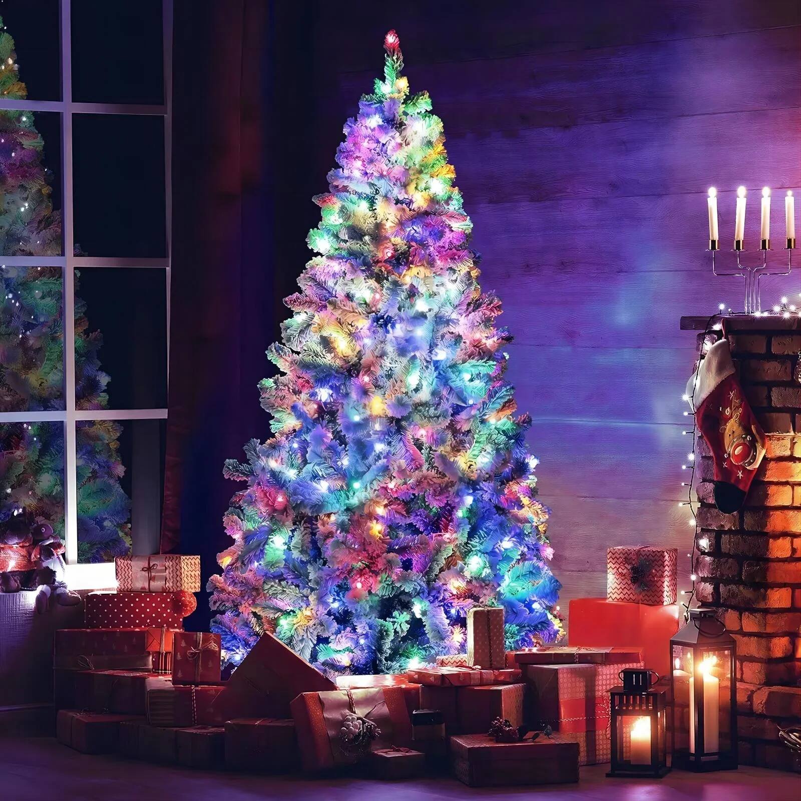 Alt View 4. Sugift - 6ft Prelit Flocked Christmas Tree - Artificial Xmas Trees with 250 Multicolor LED Lights & 1000 Branch Tips - White.