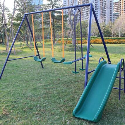 Front. ELEMENT ACE - A-Frame Metal Swing Set with Slide for Backyard Playground - Durable Steel Construction.