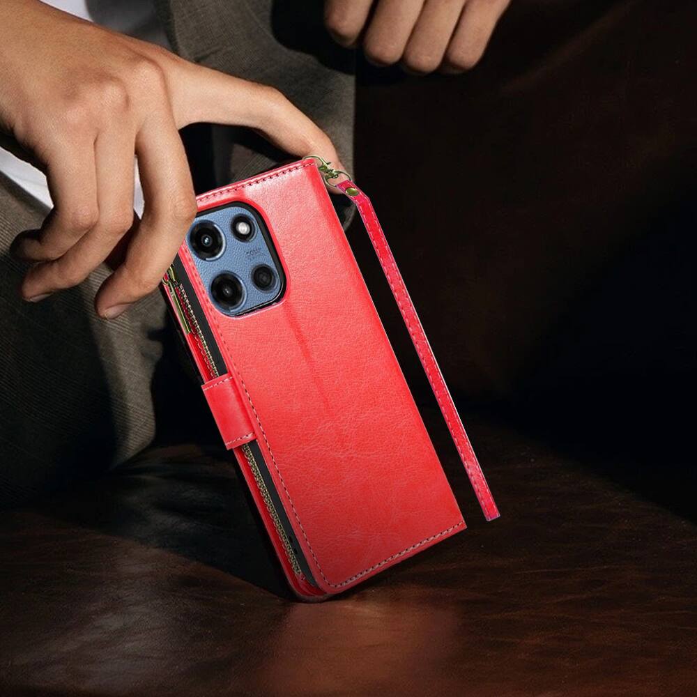 Alt View 9. Equipd - Case for Moto G Play 2026 / G 2026 / G 2025, Wallet Case with Card Holder, ID Slots, Zipper Pocket, Stand & Wrist Strap - Red.