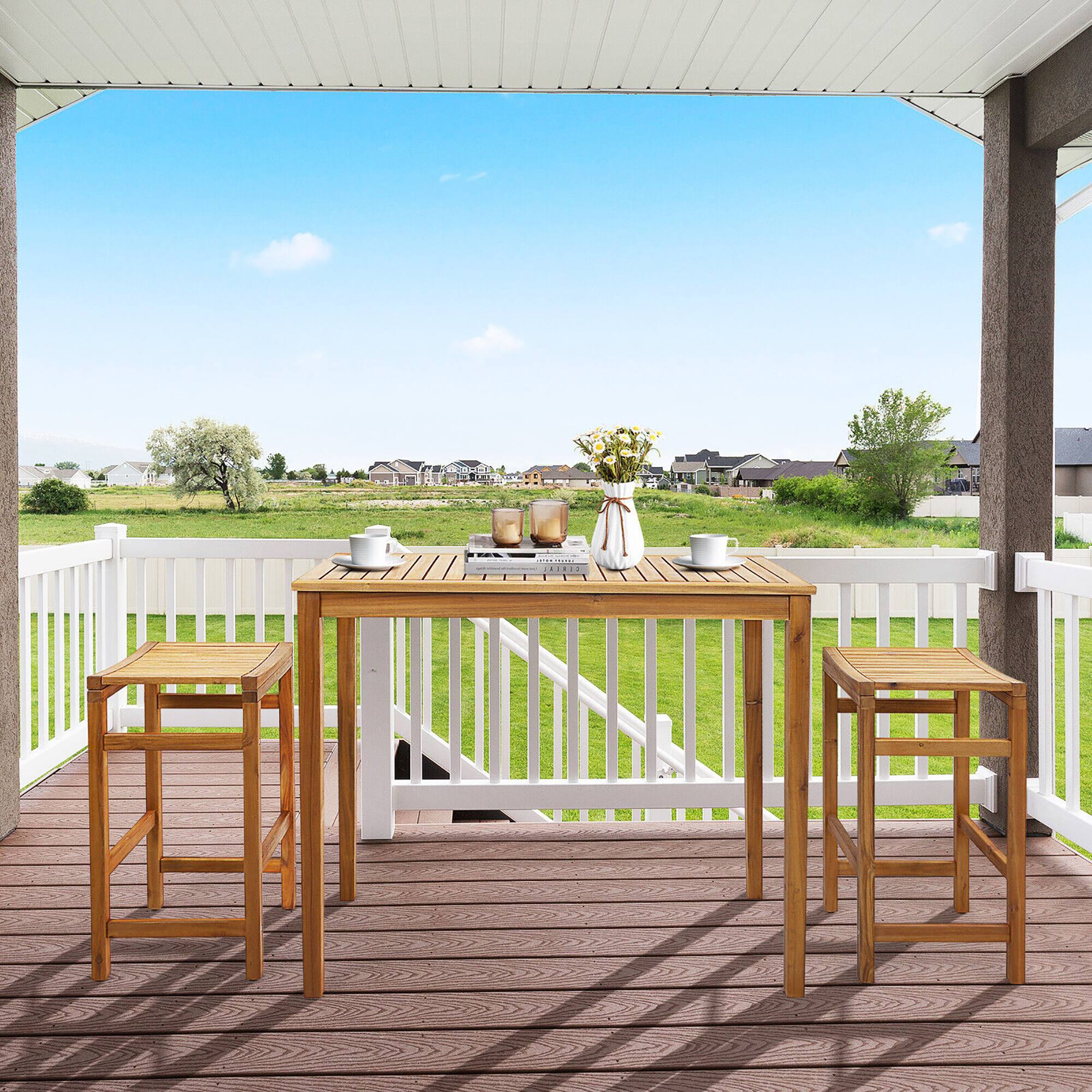 Alt View 3. Gymax - Gymax 45'' Rectangular Bar Height Dining Table Outdoor Acacia Wood Bar Table Indonesia Teak - Teak.