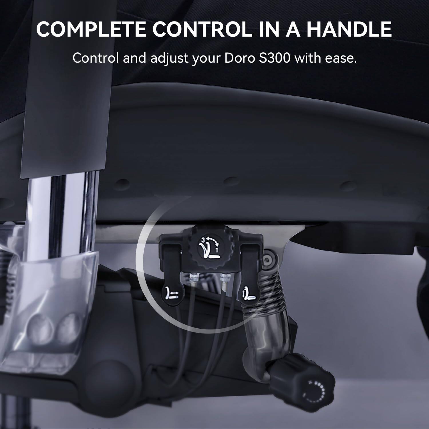 COMPLETE CONTROL IN A HANDLE  
Control and adjust your Doro S300 with ease.