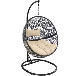 Sunnydaze - Resin Wicker Hanging Egg Chair with Steel Stand/Cushions - Beige Cushions