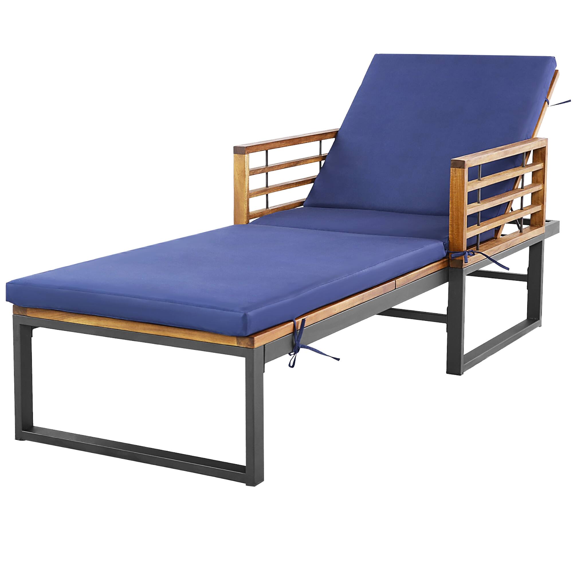 Front. Gymax - Gymax Outdoor Chaise Lounge Chair w/ 4-Position Adjustable Backrest Poolside Patio Navy - Navy, Natural, Black.