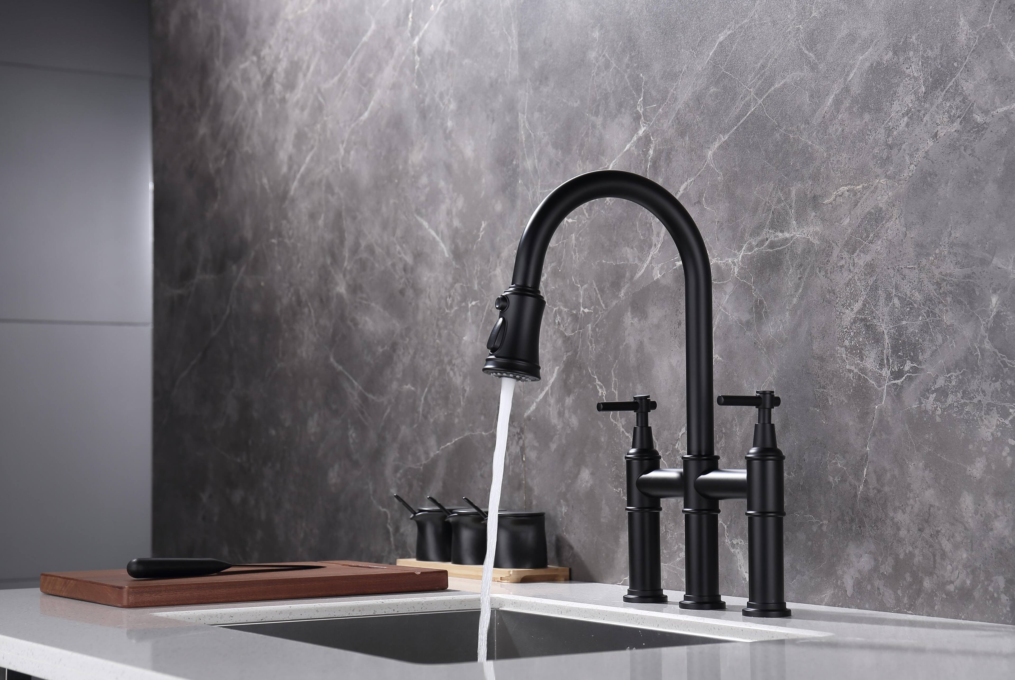 Alt View 5. Siljoy - Bridge Kitchen Faucet with Pull-Down Sprayhead in Spot - Matte Black.