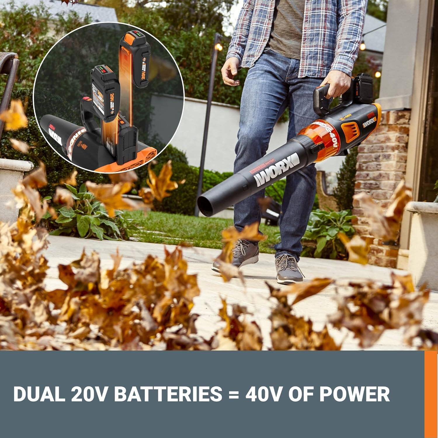 E.g. WORX AWARD DUAL 20V BATTERIES = 40V OF POWER