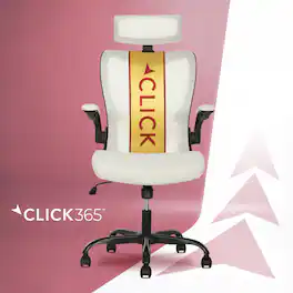 Click365 - High Back Ergonomic Office Chair with Lumbar Support & Adjustable Headrest Mesh Computer Chair with Flip-Up Arms - Almond Beige