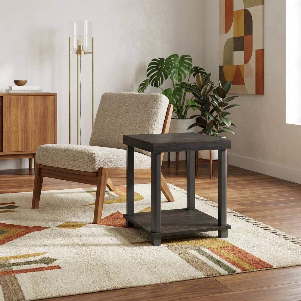 Angle. FurniFact - FurniFact End Side Table, Open Shelf, Quality Build - Espresso - Espresso/Black.