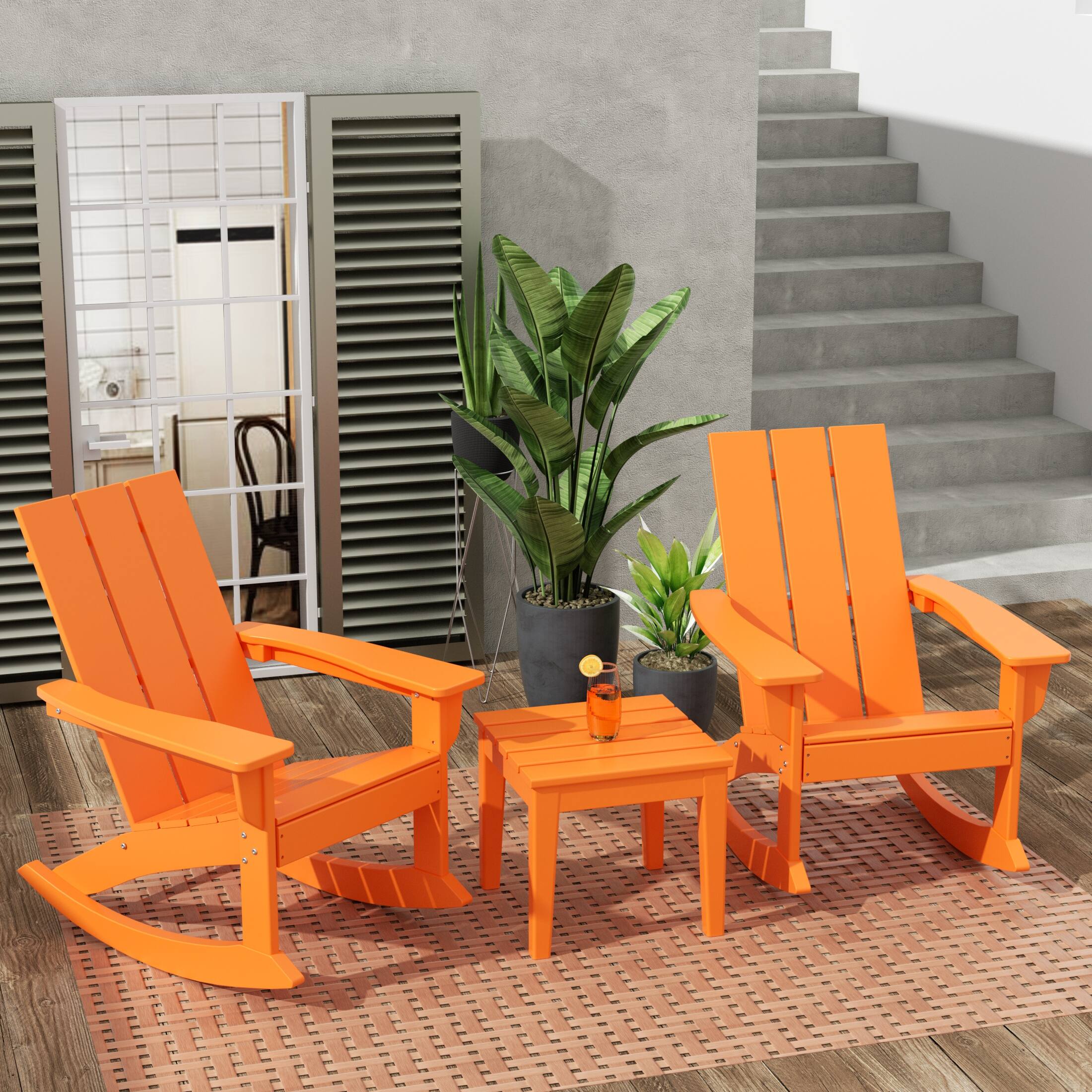 Angle. WestinTrends - WestinTrends Ashore Modern Rocking Poly Adirondack Chair With Side Table 3-Piece Set - Orange.