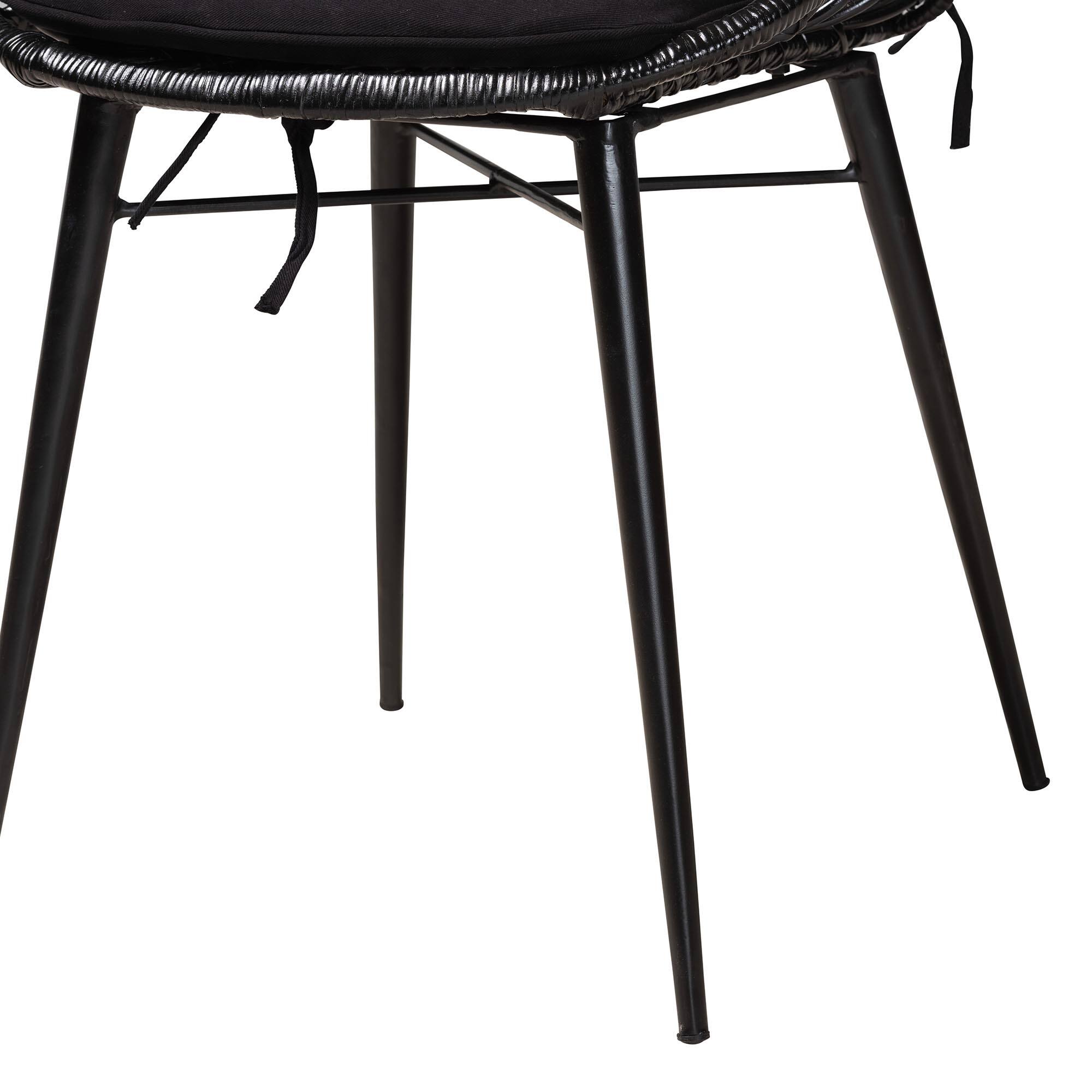 Alt View 1. bali & pari - Sabelle Modern Bohemian Finished Rattan and Metal 2-Piece Dining Chair Set - Black.