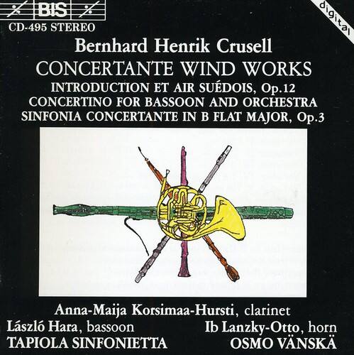 BIS CD-495 STEREO

Bernhard Henrik Crusell  
CONCERTANTE WIND WORKS  
INTRODUCTION ET AIR SUÉDOIS, Op.12  
CONCERTINO FOR BASSOON AND ORCHESTRA  
SINFONIA CONCERTANTE IN B FLAT MAJOR, Op.3  

Anna-Maija Korsimaa-Hursti, clarinet  
László Hara, bassoon  
Ib Lanzky-Otto, horn  
TAPIOILA SINFONIETTA  
OSMO VÄNSKÄ